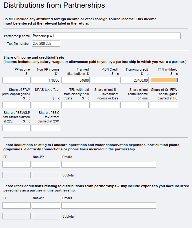 Distributions from partnerships worksheet (dip) PS Help Tax